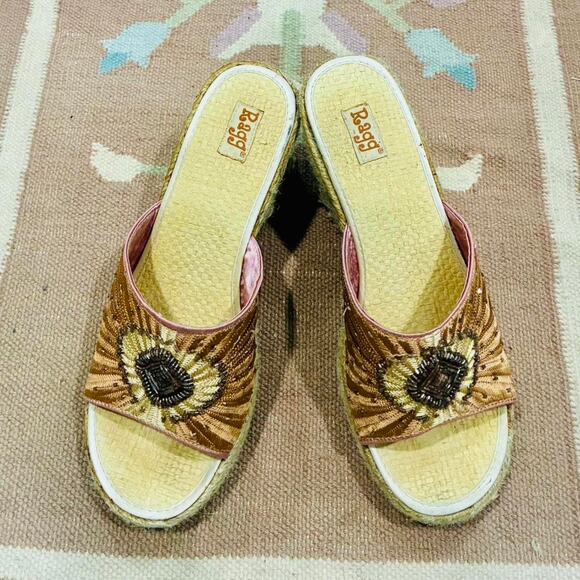 Vintage boho y2k beaded woven wedges platform sandals - Picture 1 of 7